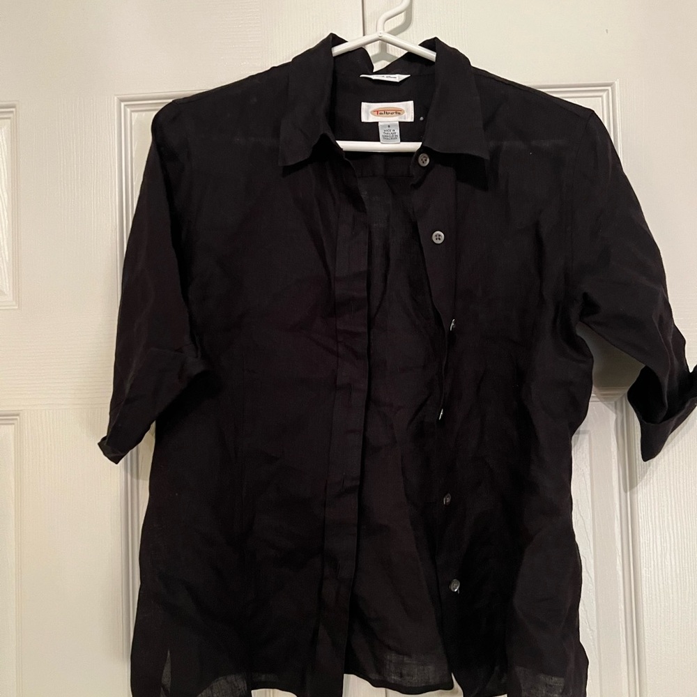 Black Linen Short-sleeved Top